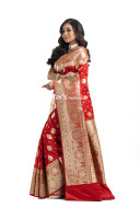 Premium Quality Red Satin Katan Banarasi Saree With All Over Traditional Banarasi Butta Weaving Work (KR2224)